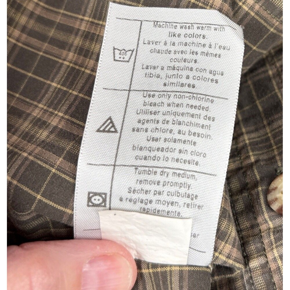 Carhartt Men Medium Olive Green Plaid Long Sleeve Button-Up w/ Leather Logo Tag - Picture 6 of 11